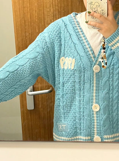 1989 blue folk cardigan/star embroidered cardigan