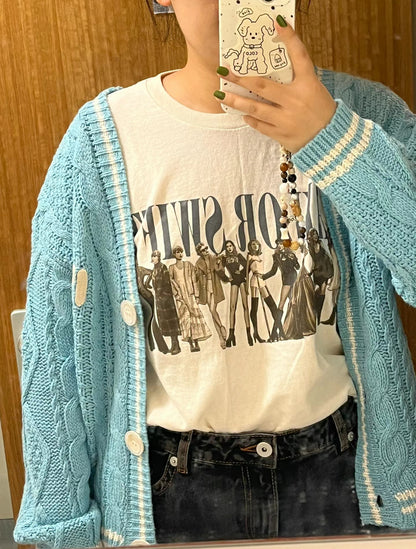 1989 blue folk cardigan/star embroidered cardigan